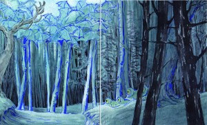 Maquette de décor, forêt aux chauve-souris